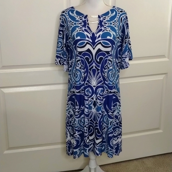 Avenue women's size 14-16 blue/turquoise stretch flowy sleeve dress - Picture 1 of 12